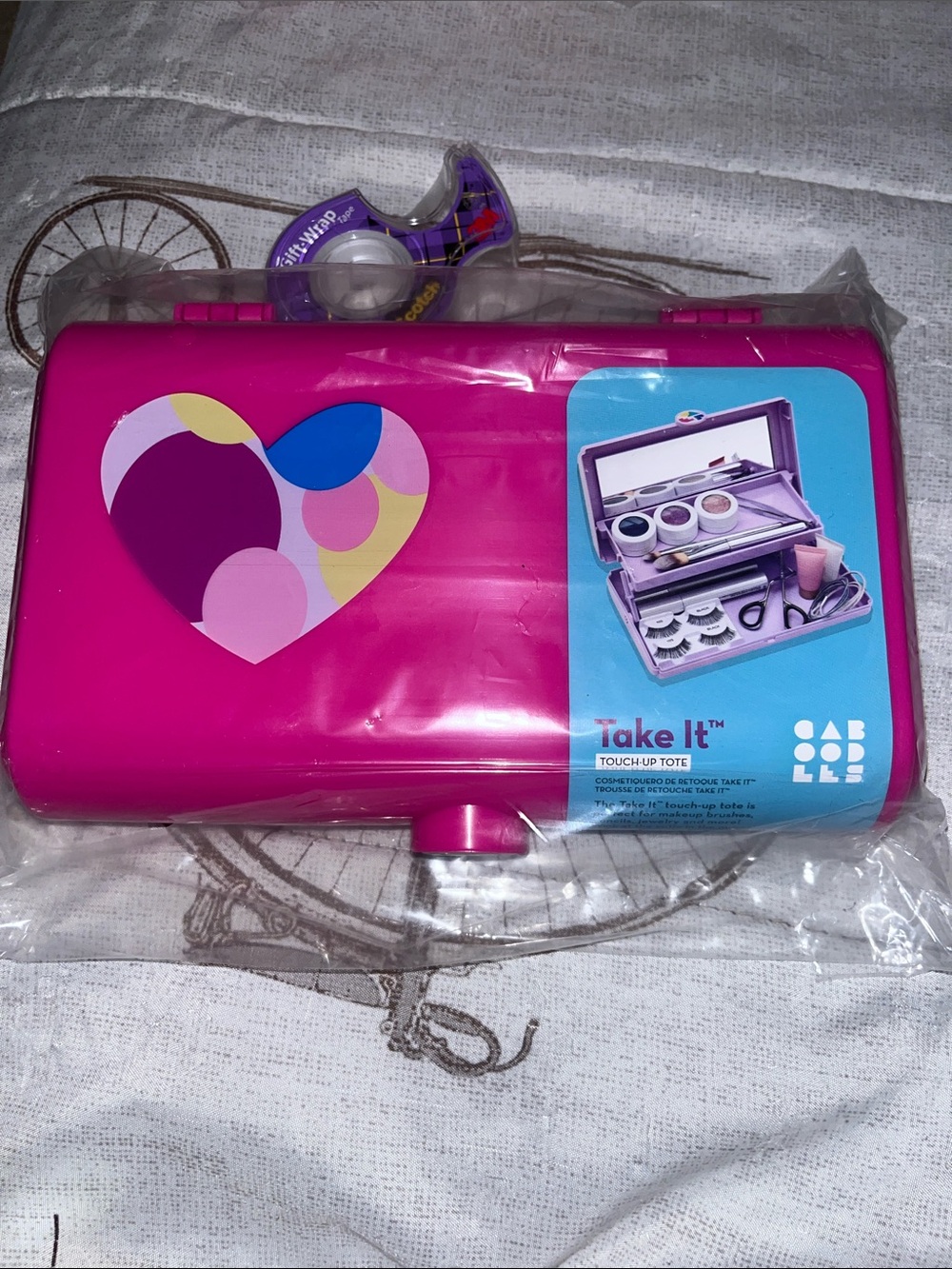 Caboodles Pink Cosmetic Carry Tote with Heart Graphic